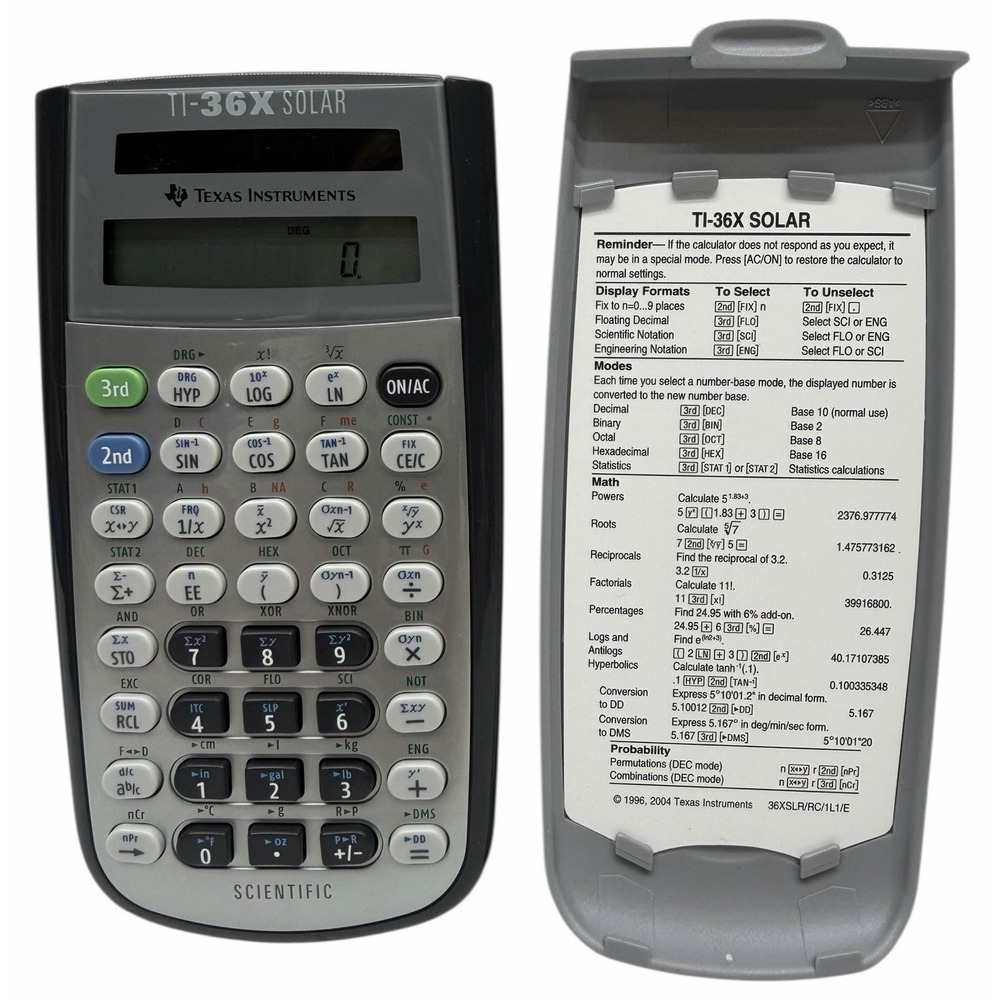 Texas Instruments TI-36x Solar Calculator With Cover And Insert Tested Working